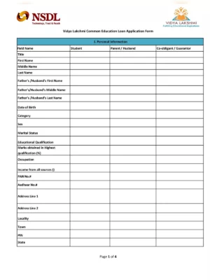 Vidyalaxmi Loan Application Form