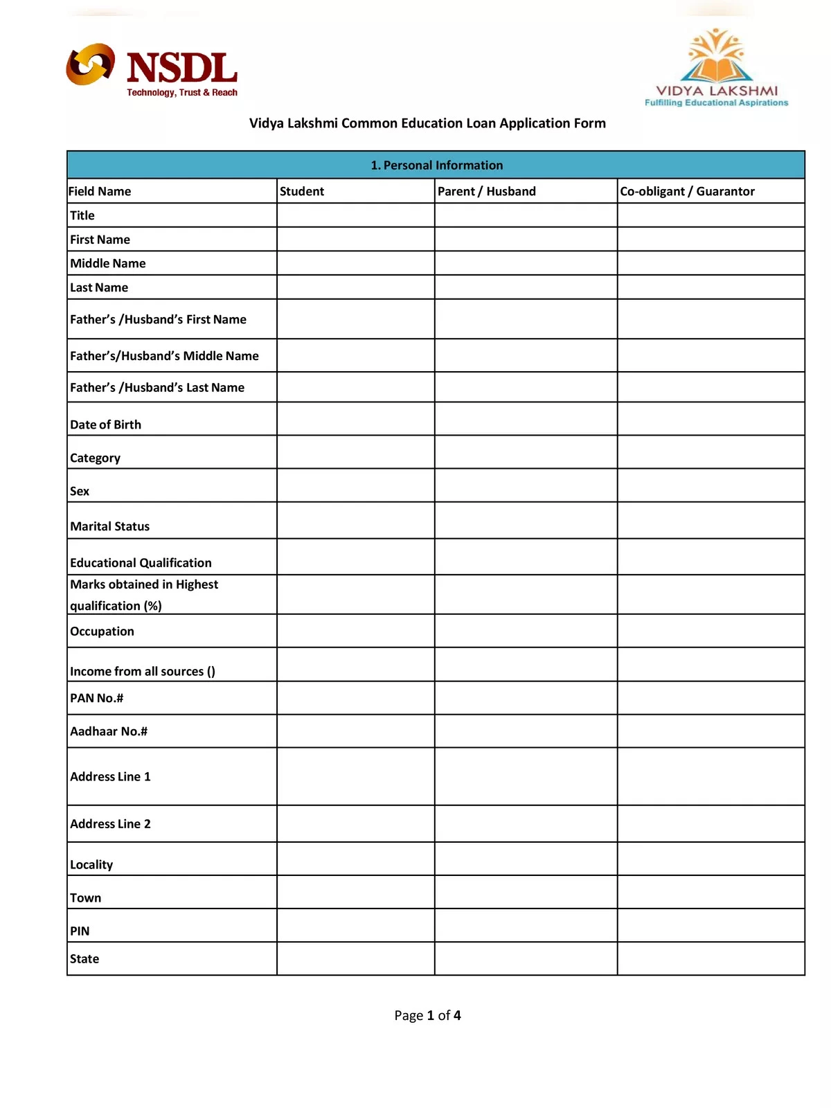 Vidyalaxmi Loan Application Form