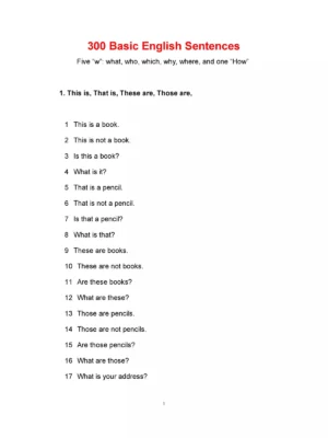 300 Basic English Sentences and Answer