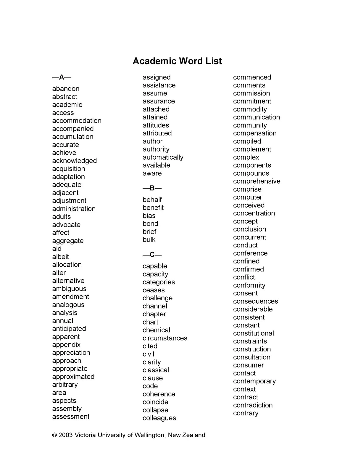 Academic Word List Coxhead