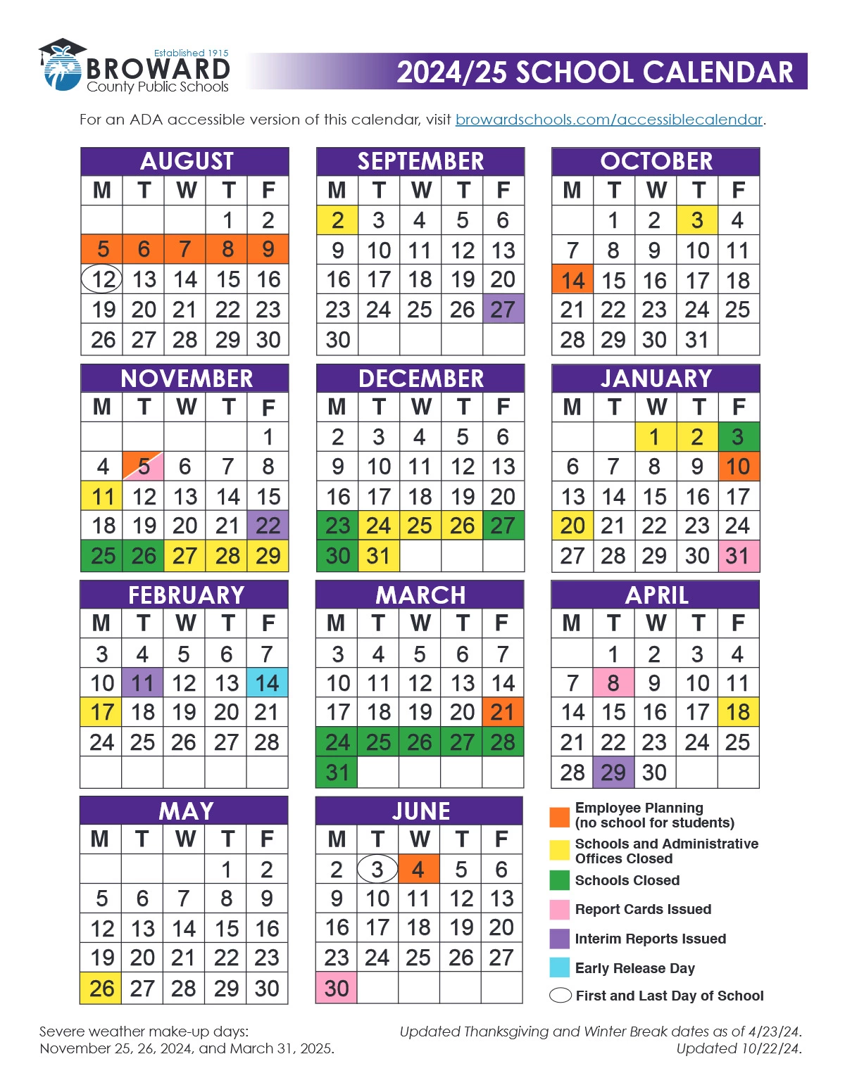 Broward Schools Calendar 2024-25