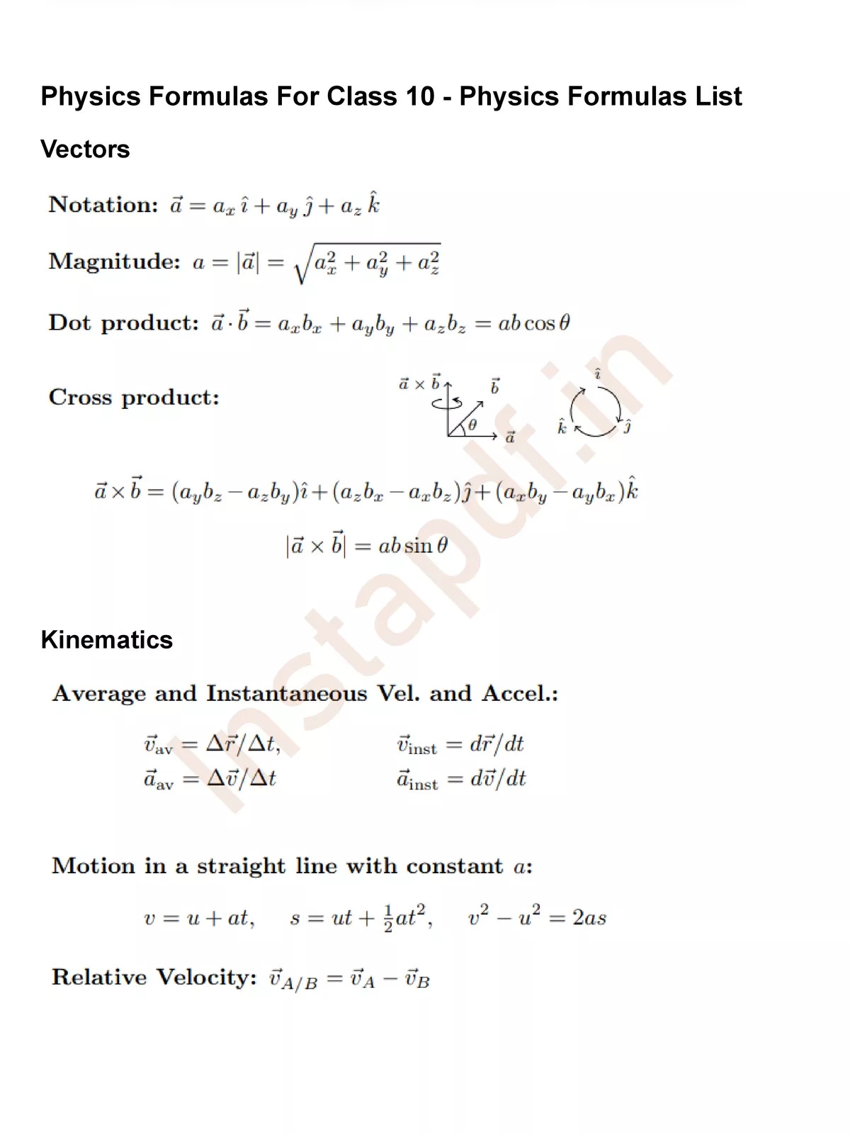 Class 10 Physics All Formulas sheet