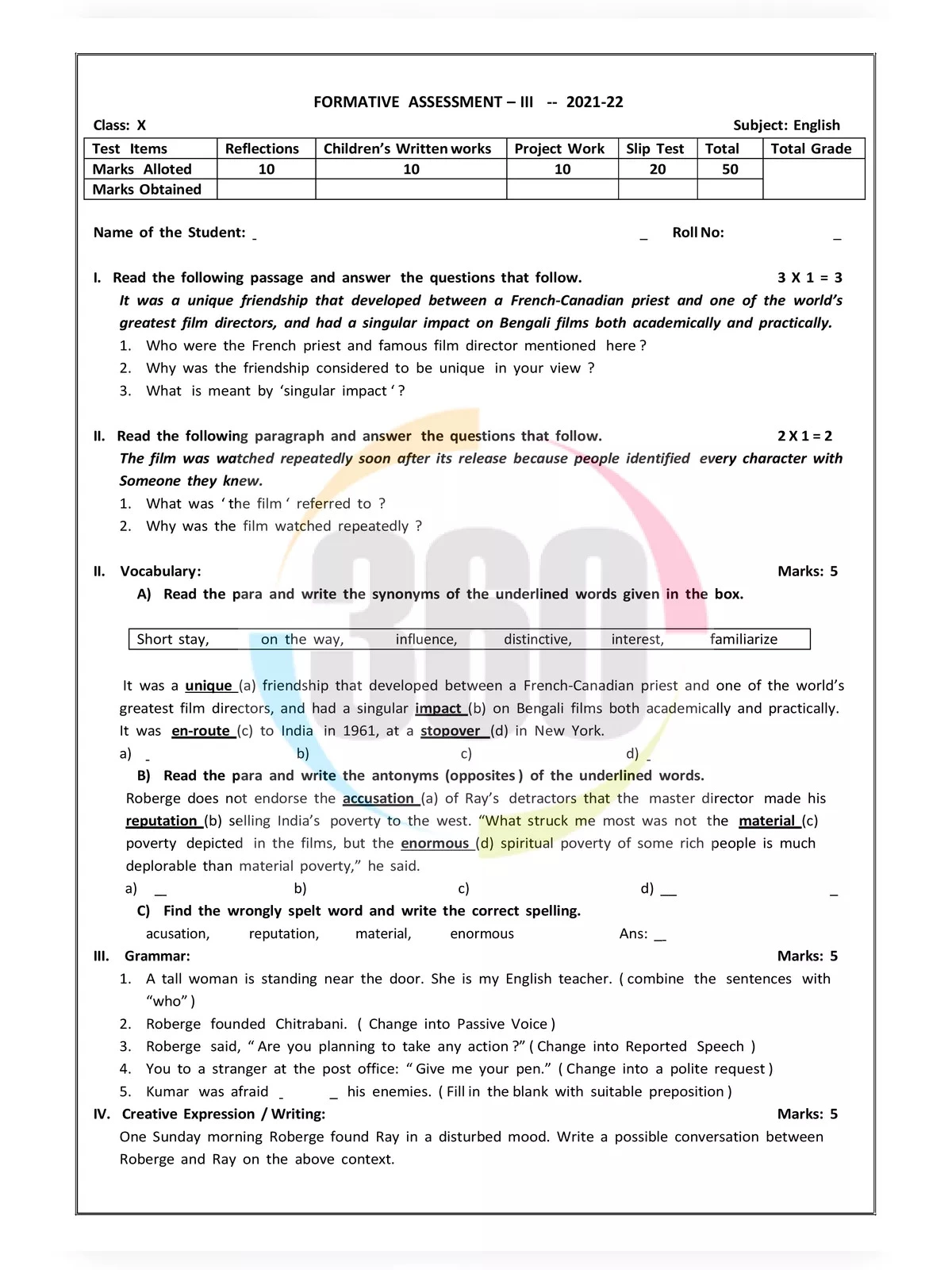 FA3 Question Papers [y]