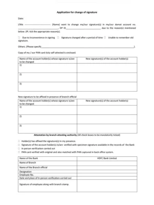 HDFC Bank Signature Verification Form