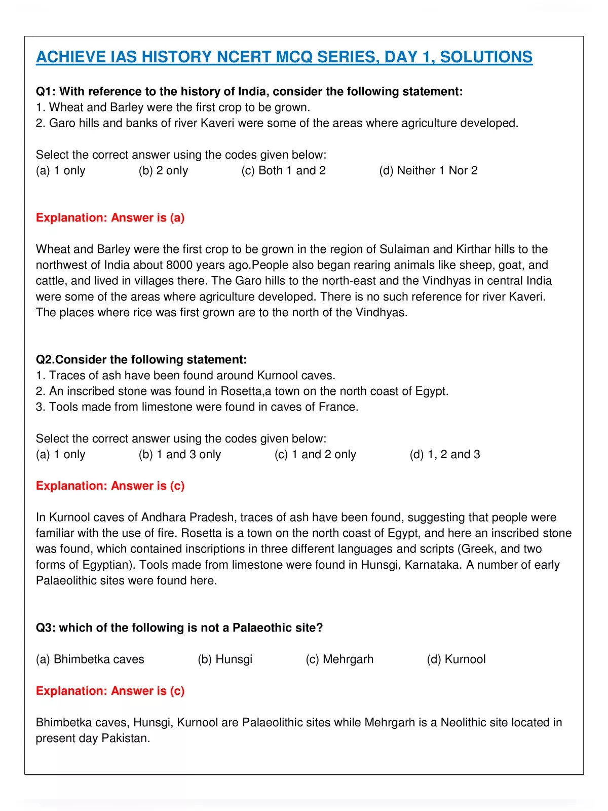 NCERT History MCQ with Answers