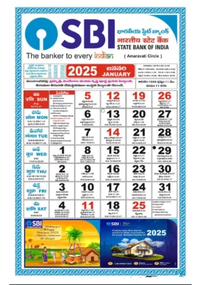 SBI Bank Calendar 2025 with Holiday List State Wise