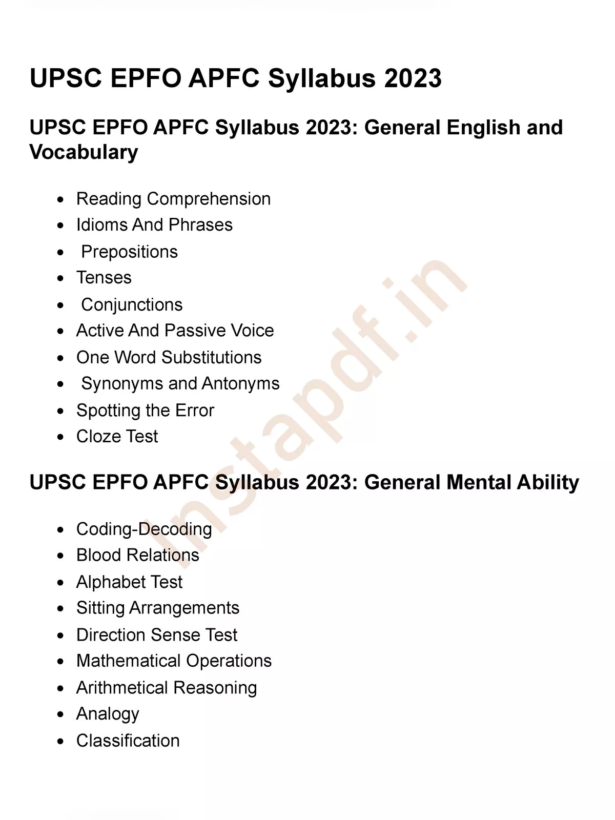 UPSC EPFO Syllabus [y] Updated