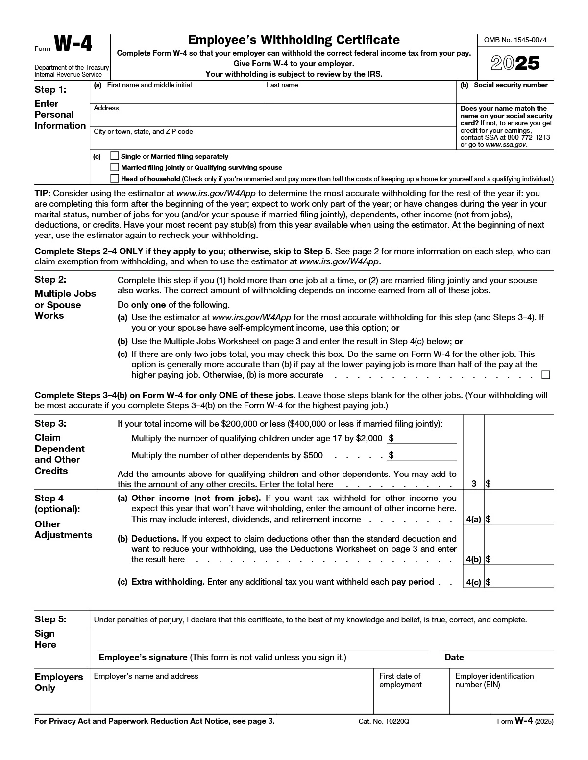 2025 W 4 Form Printable