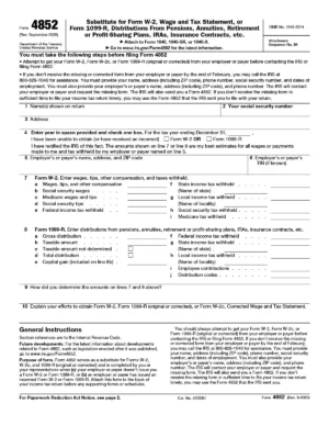 IRS Form 4852 Fillable