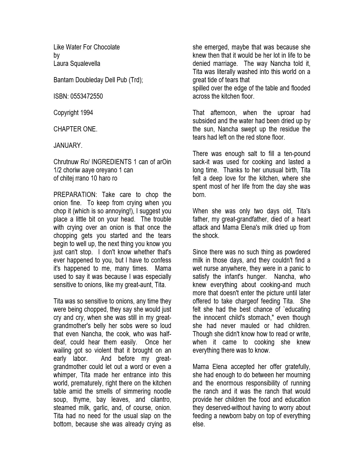Like Water for Chocolate Book