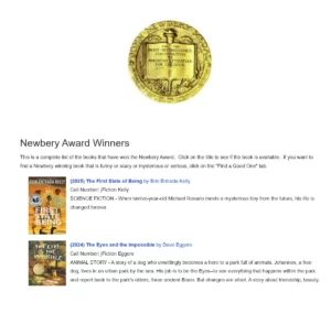 Newbery Award Winners List by Year