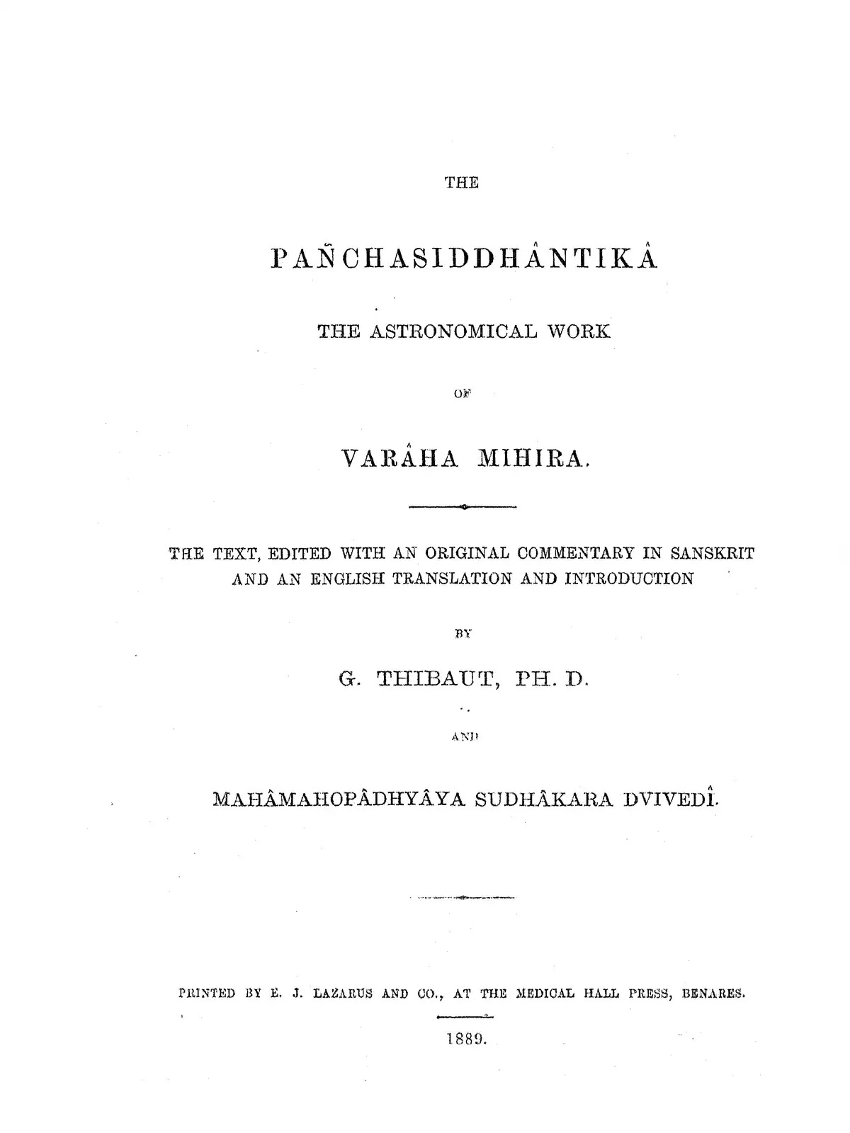 Panchasiddhantika Varahamihira Book