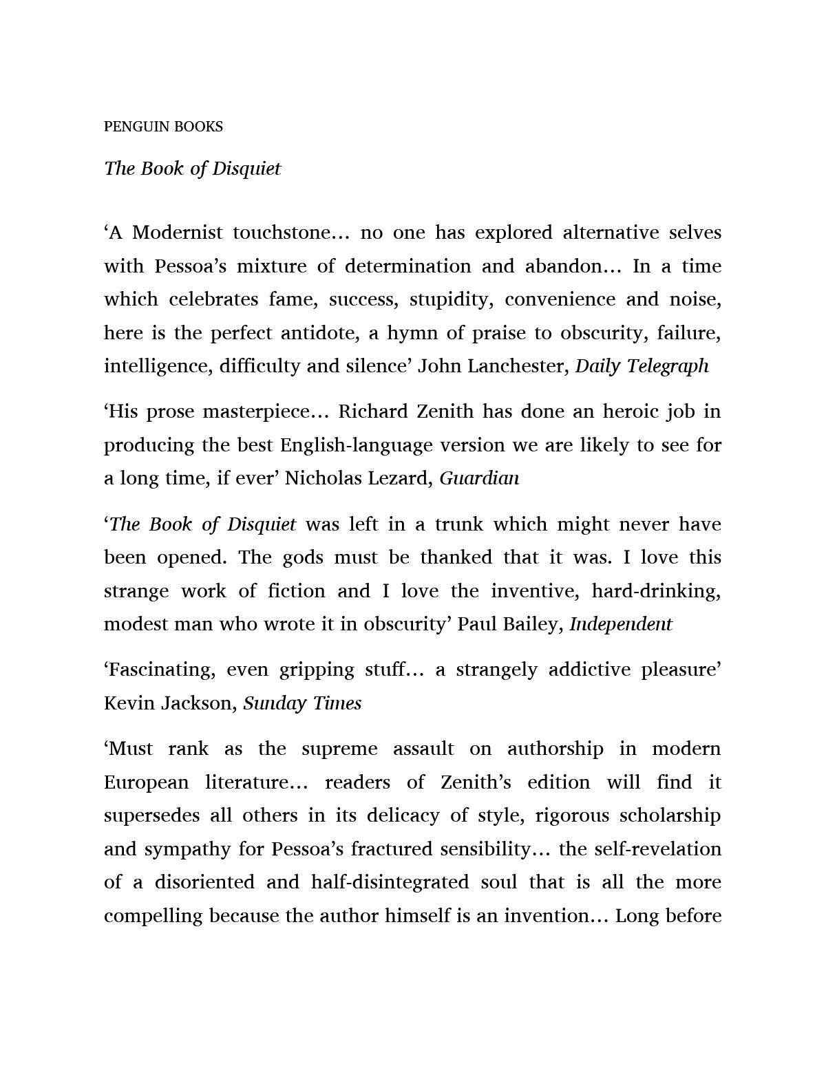 The Book of Disquiet by Fernando Pessoa