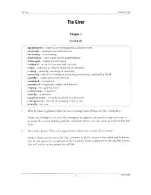 The Giver Study Guide Questions Chapters 1-23