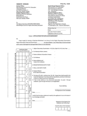 WBCHSE – Application for Duplicate Marksheet