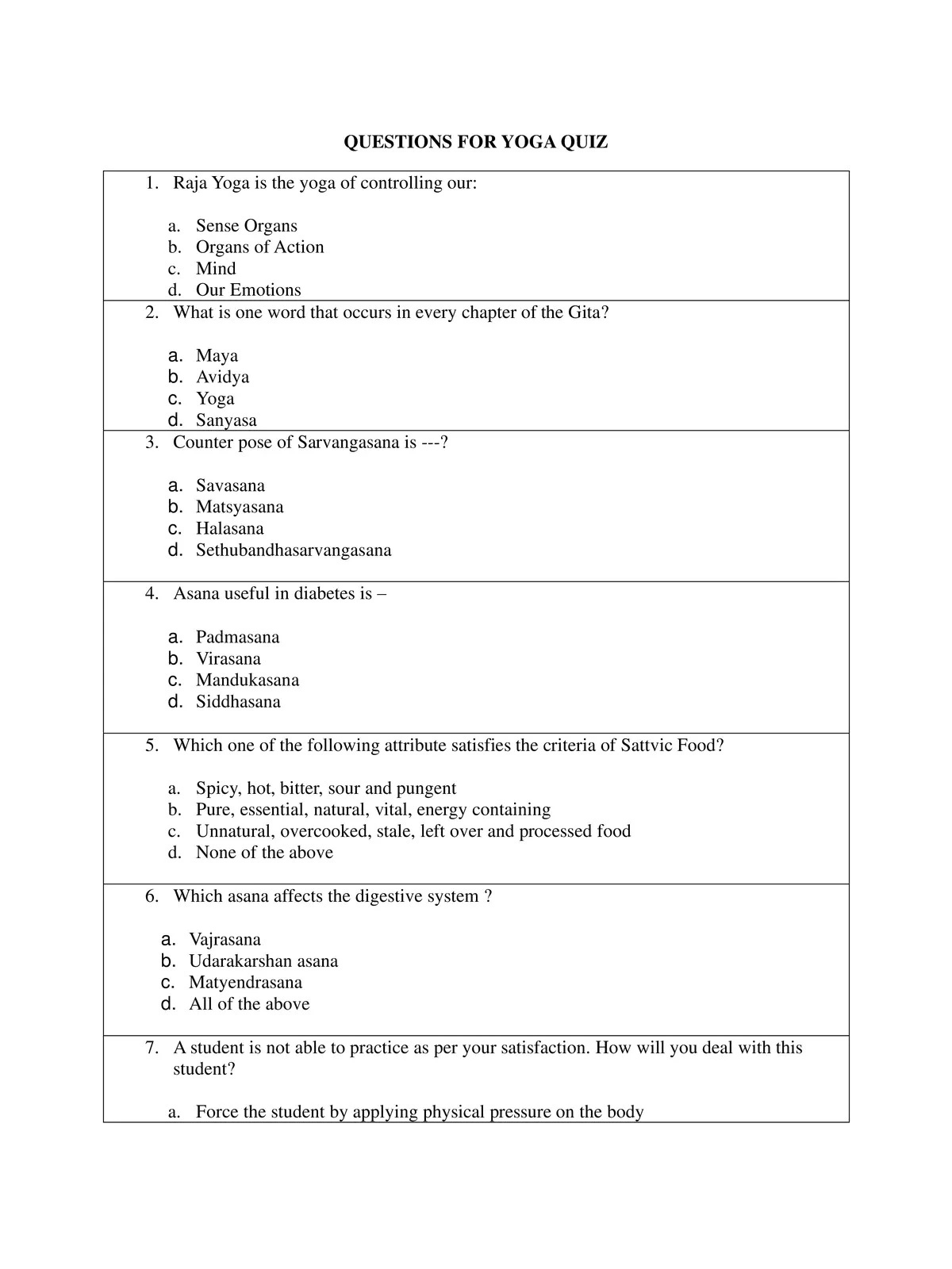 Yoga Day Quiz Questions and Answers