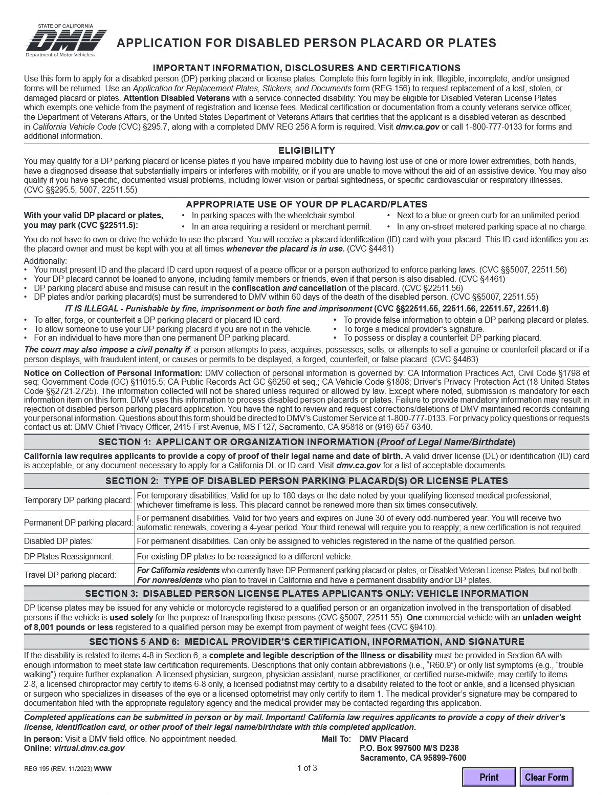 DMV Handicap Placard Form