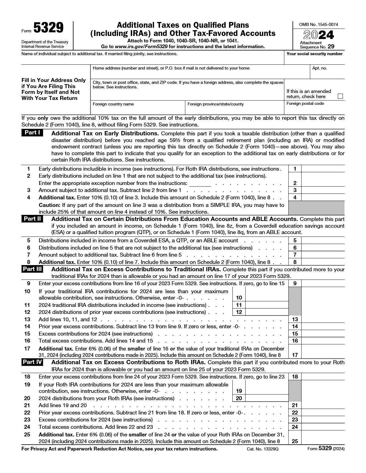 IRS Form 5329 Instructions for Additional Tax