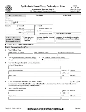 I-539 Form for Extend/Change Nonimmigrant Status