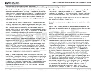 USPS Customs Form for Declaration and Dispatch Note
