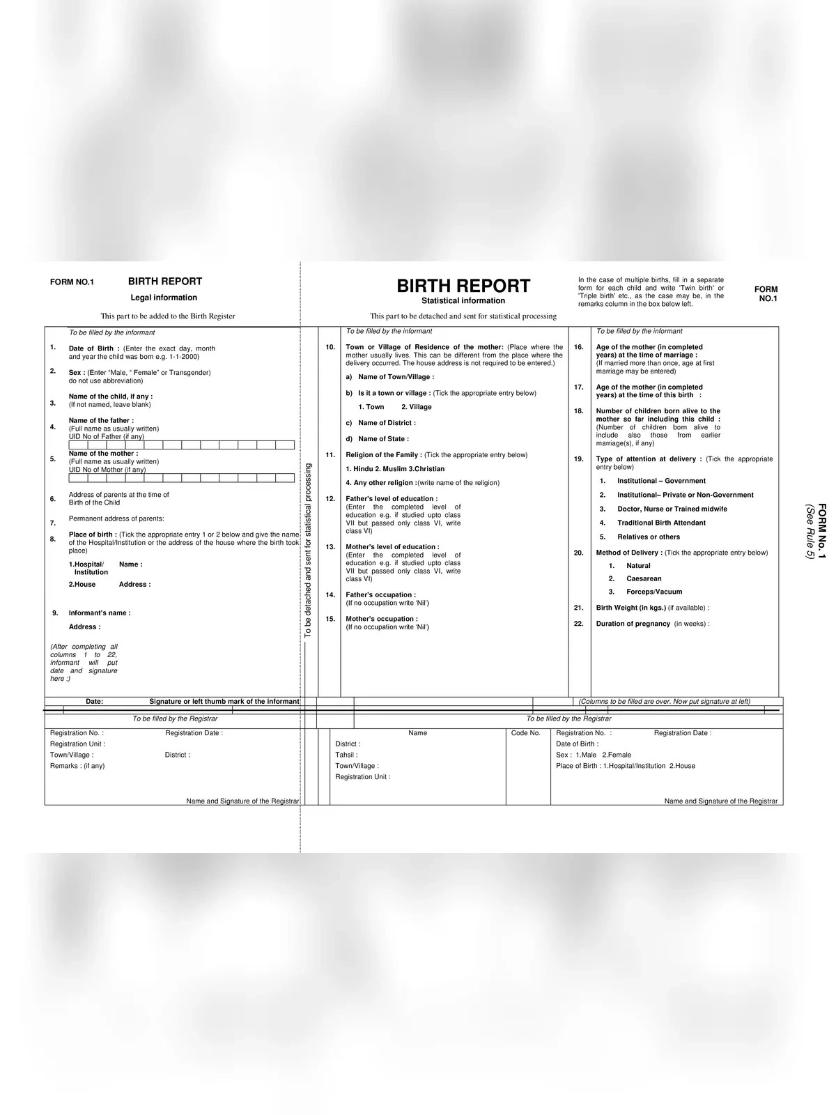Bihar Birth Certificate Application Form