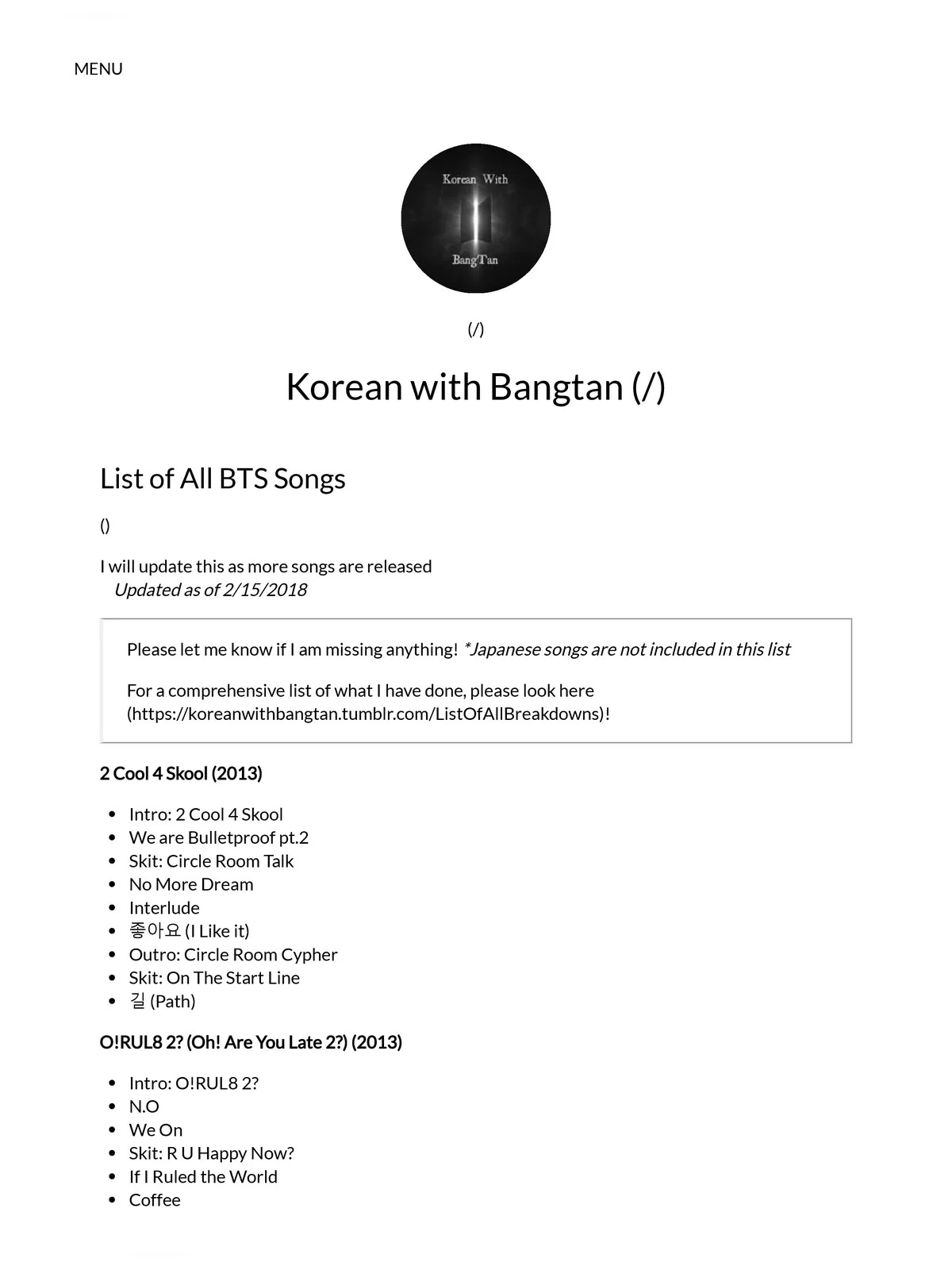 BTS All Songs List