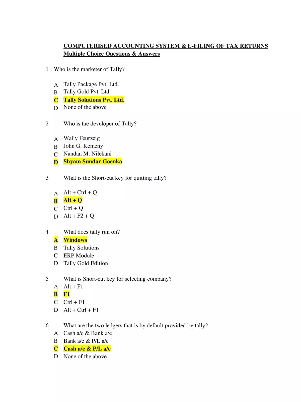 Computerized Accounting MCQs