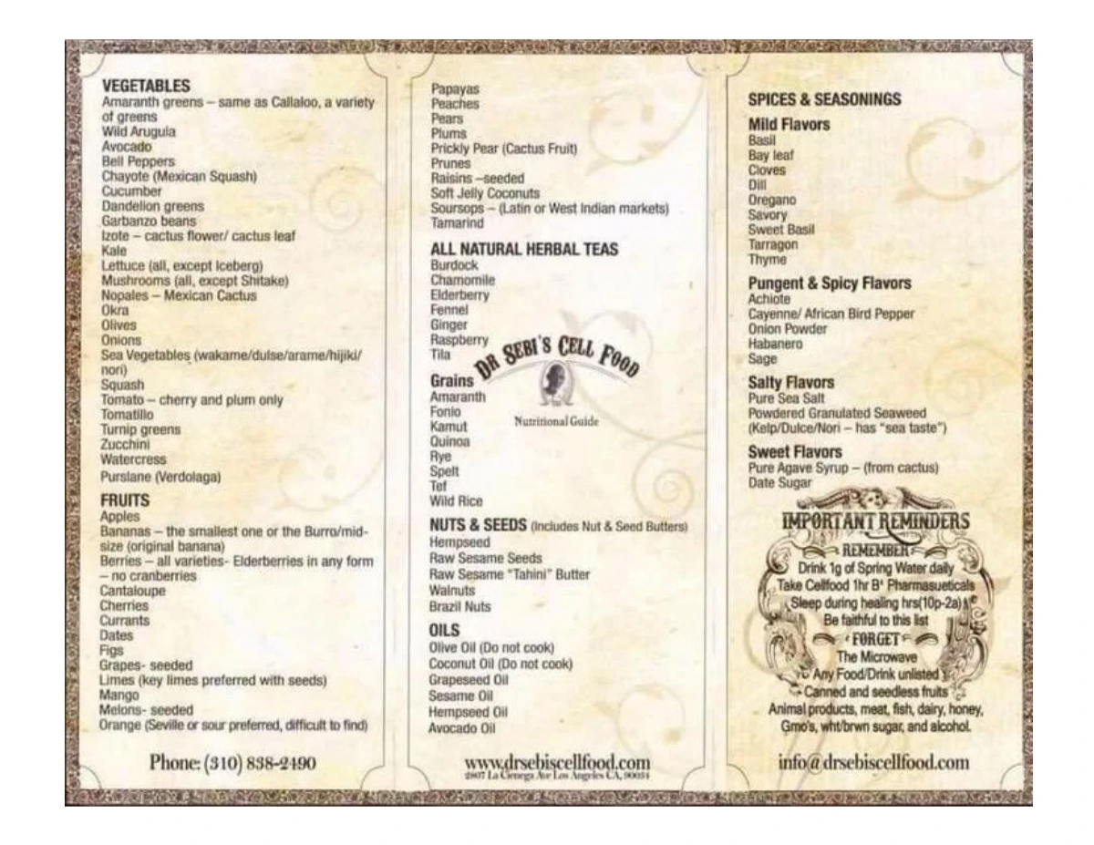 Dr. Sebi Alkaline Diet Food List