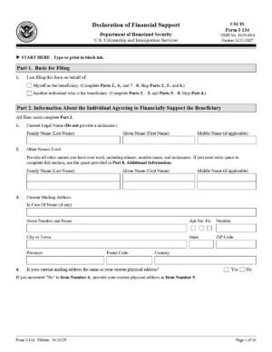 Form I-134 for Declaration of Financial Support