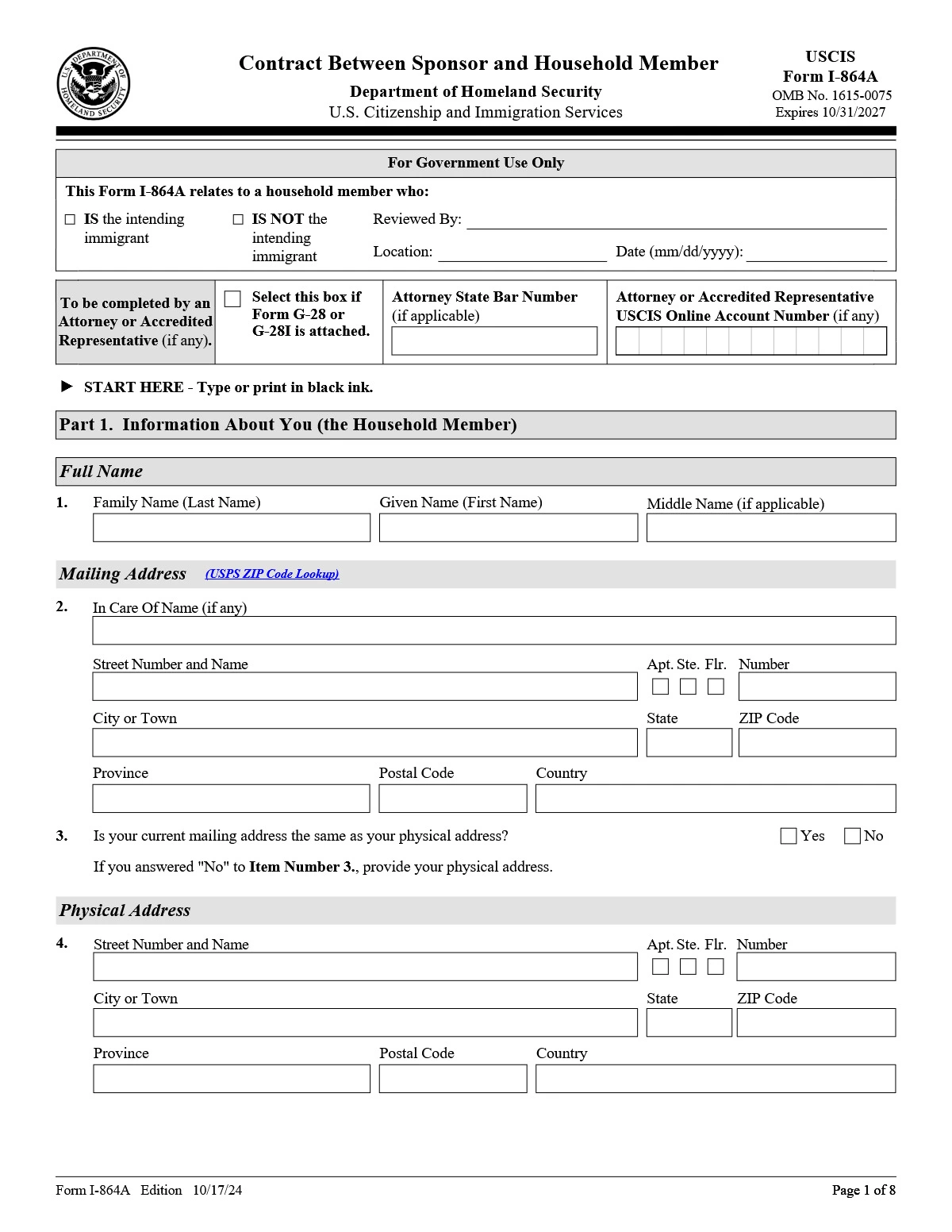 Form I-864A