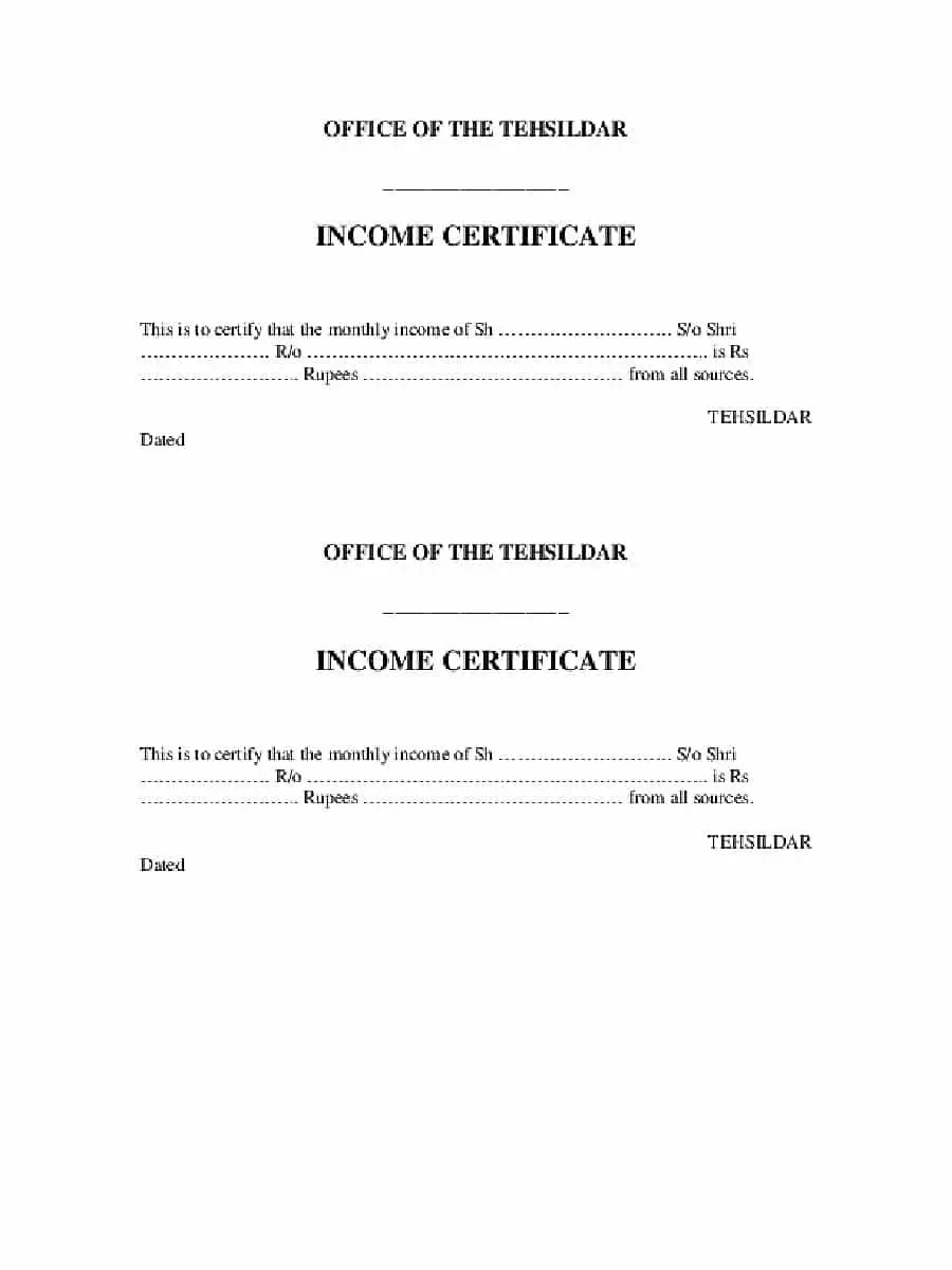 Jammu & Kashmir Income Certificate Form