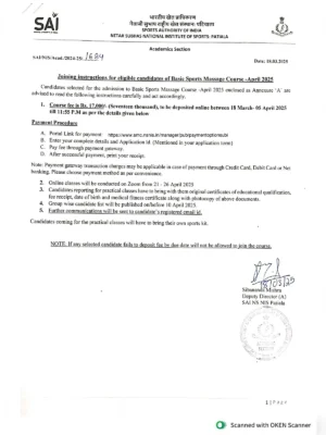 NSNIS 6 Weeks Certificate Course Selection List 2025
