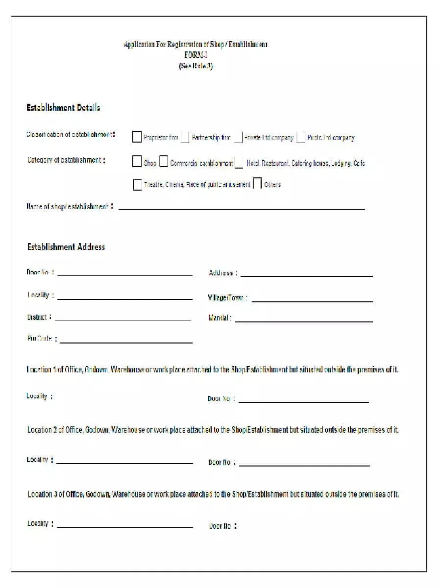 Shops / Establishment Registration Form – I