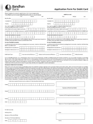 Bandhan Bank ATM Card Application Form