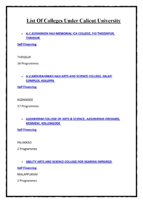 List of Colleges Under Calicut University