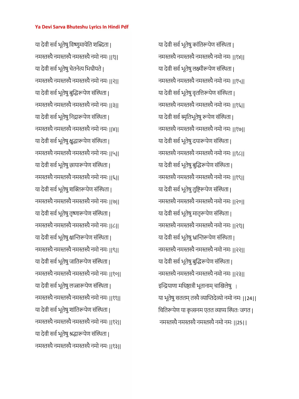 Ya Devi Sarva Bhuteshu mantra या देवी सर्वभूतेषु मंत्र