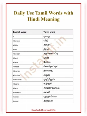 Daily Use Tamil Words with Hindi Meaning