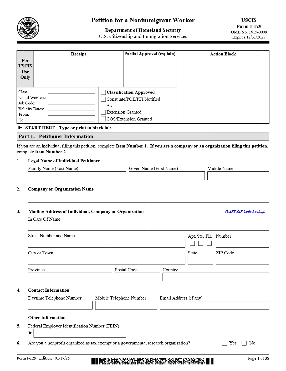 I-129 Form - Petition for a Nonimmigrant Worker