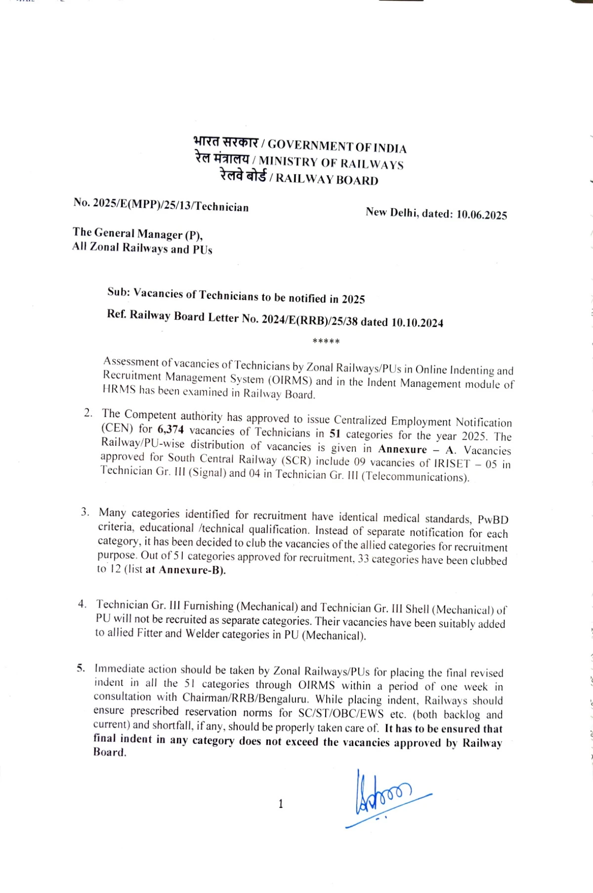 RRB Technician Notification 2025 Out for 6734 Posts