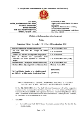 SSC CHSL Notification 2025 Out for 3131 Posts, Online Apply, Check Eligibility