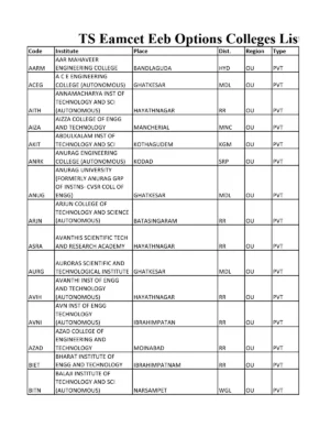 TS Eamcet Web Options Colleges List