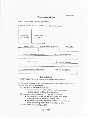 Enumeration Form West Bengal