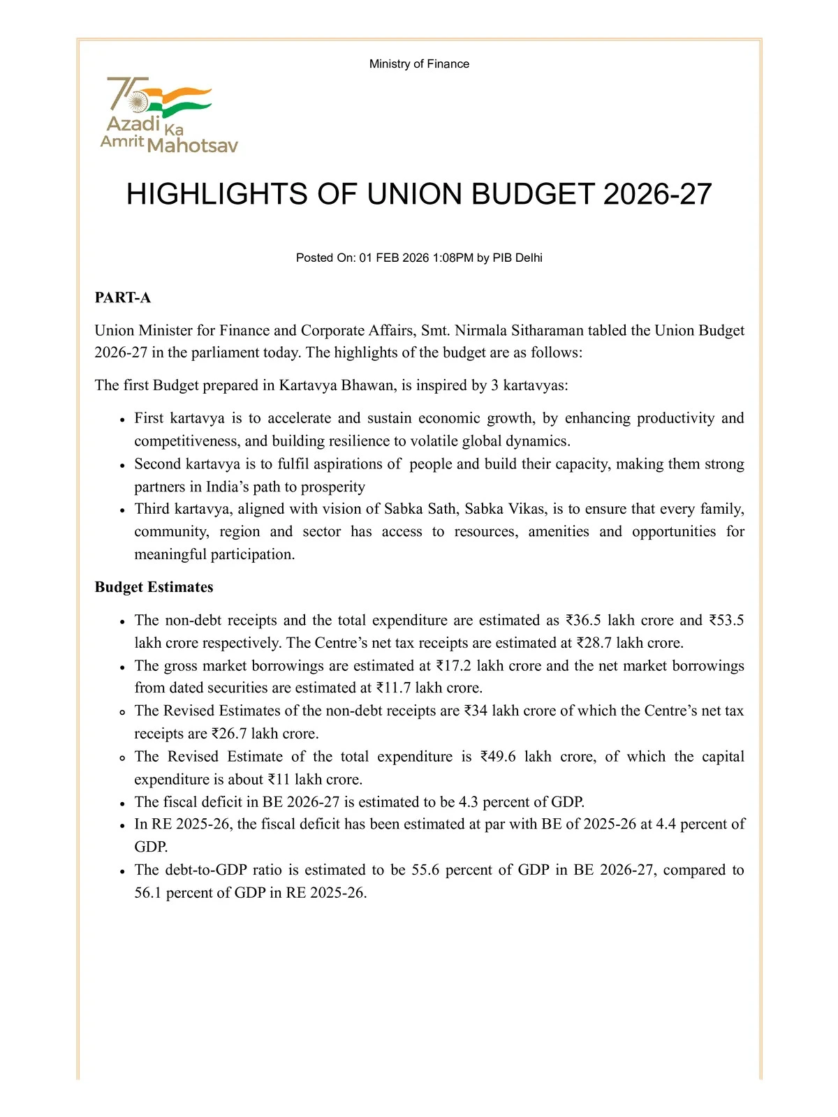 Budget 2026 Highlights
