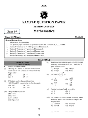 Class 8 Maths Question Paper with Solutions