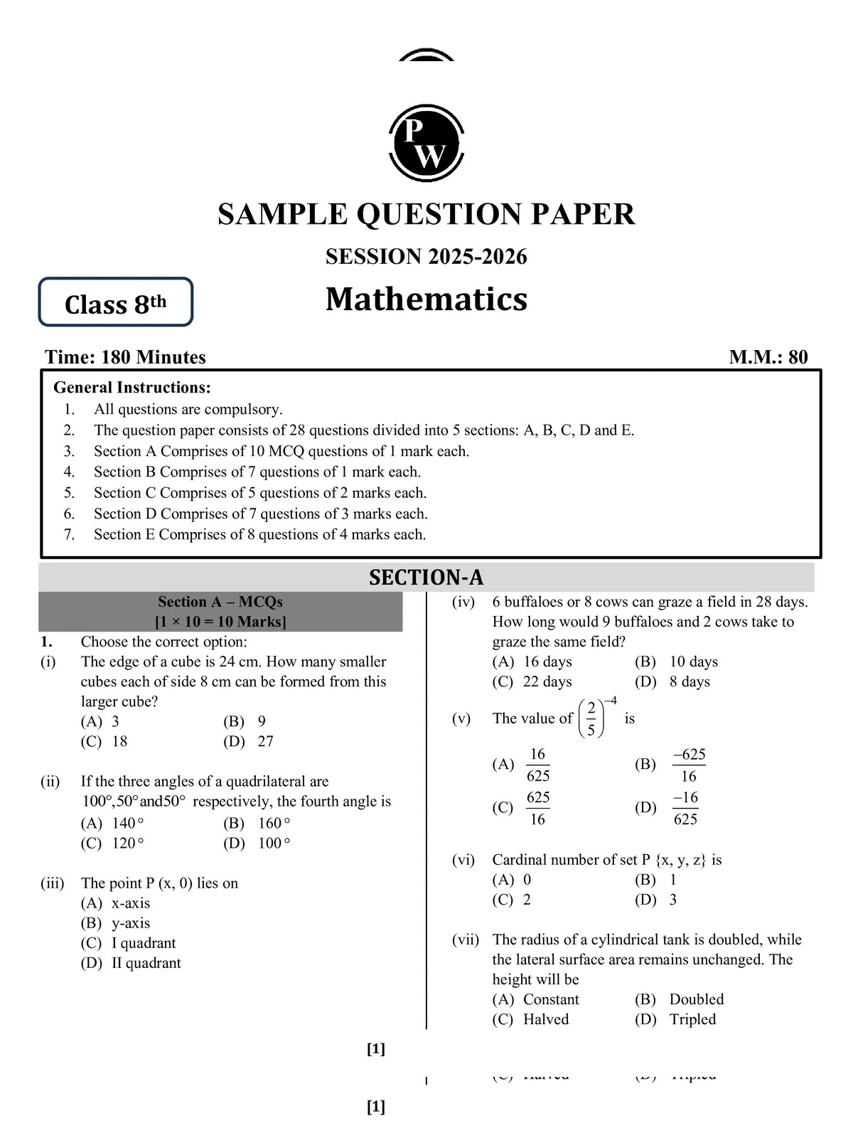 Class 8 Maths Question Paper with Solutions